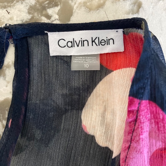 Elegant Calvin Klein Faux Wrap Dress Hi Low Sz 10 Navy and Floral Breezy Summer - Picture 7 of 11